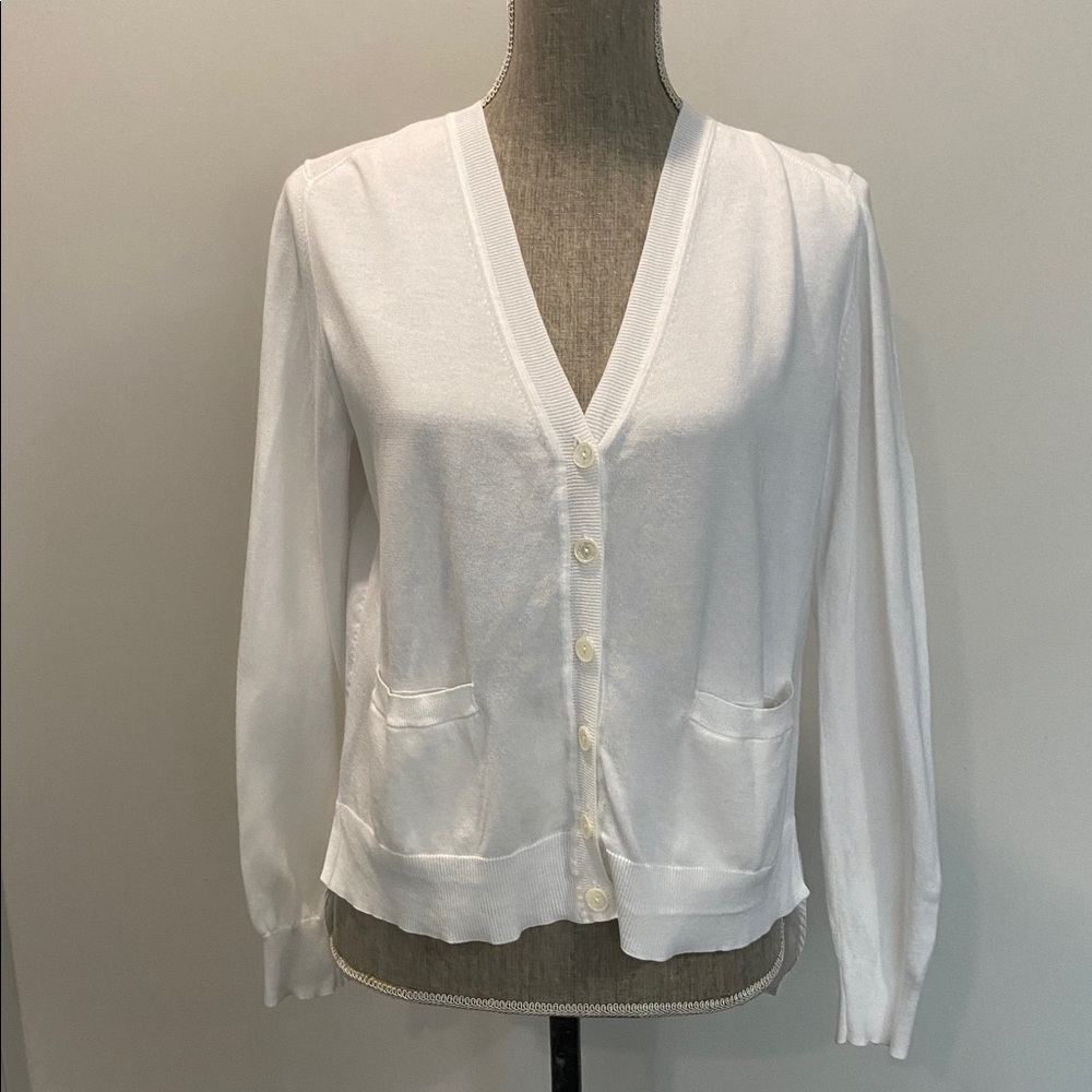 Marc Cain White Knit High Low Cardigan Cotton Button Front Size 2 Medium - Picture 11 of 15